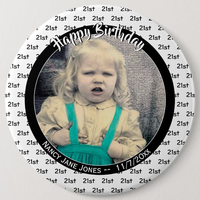 Your Age & Photo: Birthday Number Pattern Black 6 Cm Round Badge (Front)