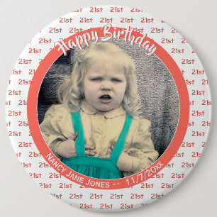 Your Age & Photo: Birthday Number Pattern Coral 6 Cm Round Badge