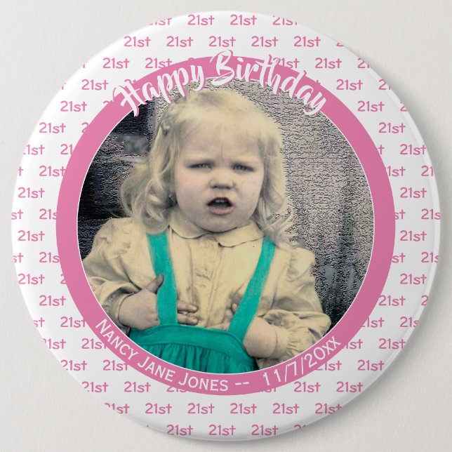 Your Age & Photo: Birthday Number Pattern Pink 6 Cm Round Badge (Front)