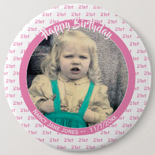 Your Age & Photo: Birthday Number Pattern Pink 6 Cm Round Badge