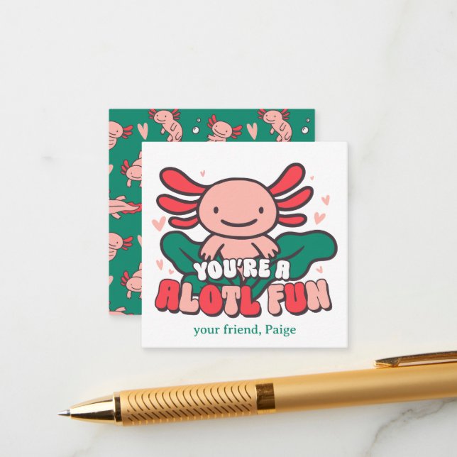 Your Alotl Fun | Axolotl Valentine  Enclosure Card (Front/Back In Situ)
