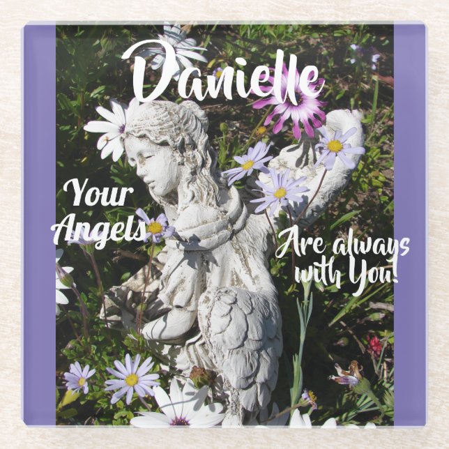 Your Angels Are Always with You Floral Angel Glass Coaster (Front)