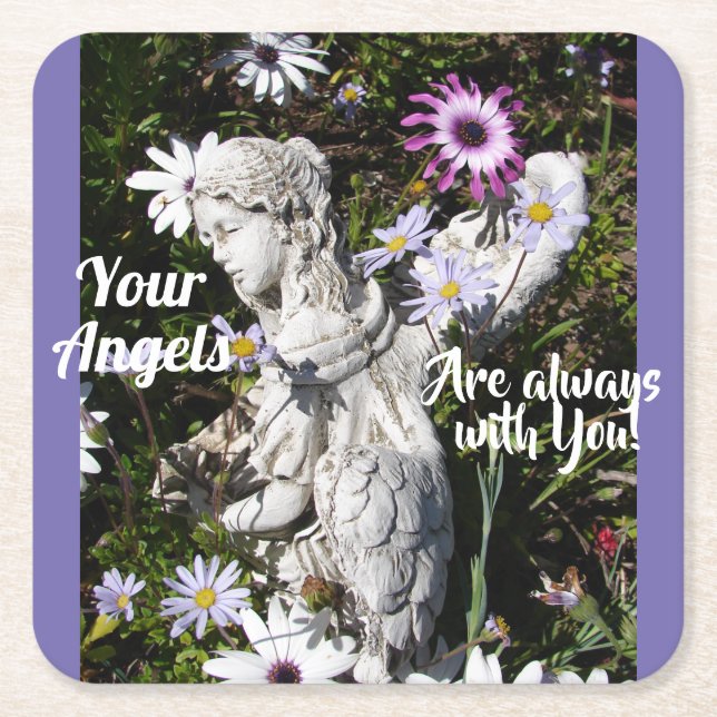Your Angels Are Always with You Floral Angel Square Paper Coaster (Front)