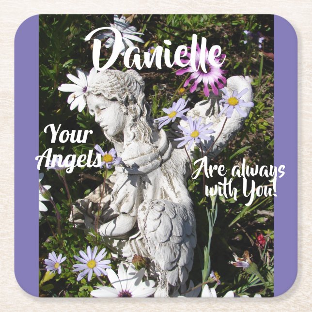 Your Angels Are Always with You Floral Angel Square Paper Coaster (Front)