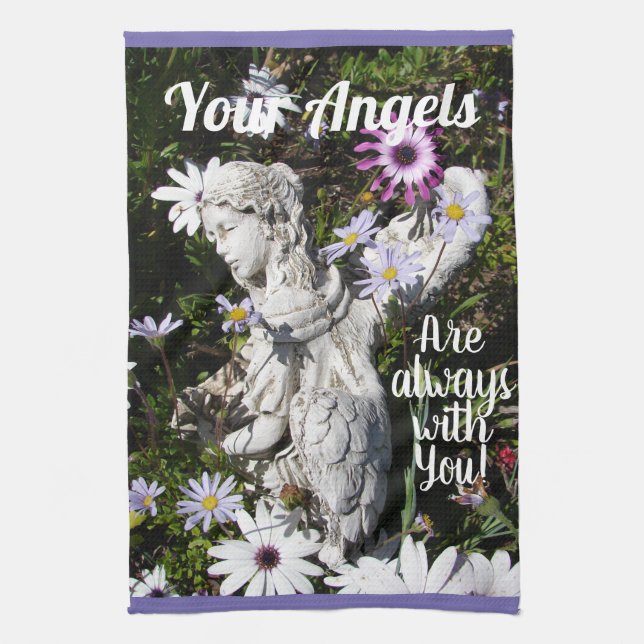 Your Angels Are Always with You Floral Flower Tea Towel (Vertical)
