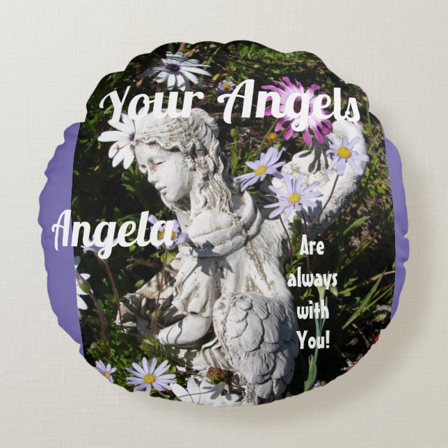 Your Angels Are Always with You Lilac Floral Angel Round Cushion (Front)