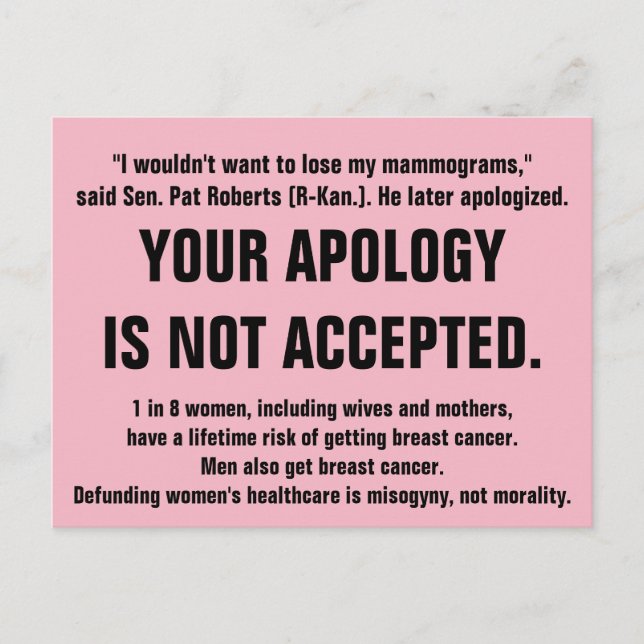 Your Apology is Not Accepted. Postcard (Front)