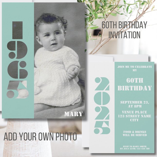 Your baby photo born 1965 60th birthday Invitation (Creator Uploaded)