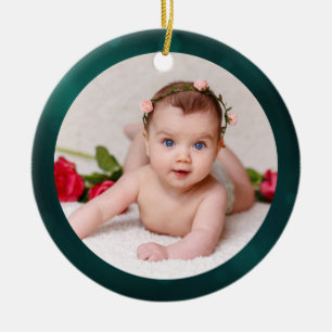 Your Baby's Photo CUSTOM Christmas Blue Green Teal Ceramic Tree Decoration