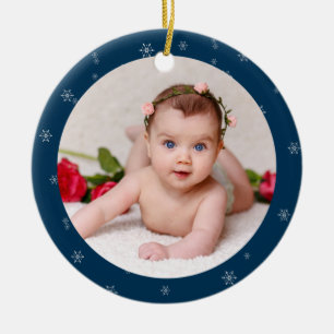 Your Baby's Photo CUSTOM Christmas German Blue Ceramic Tree Decoration