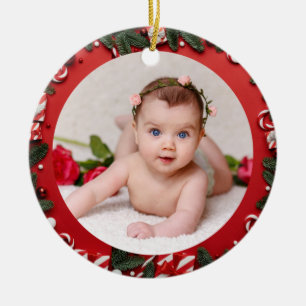 Your Baby's Photo CUSTOM Red Christmas Candies Ceramic Tree Decoration