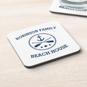 Your Beach House Family Name Anchor Oars Stars Coaster