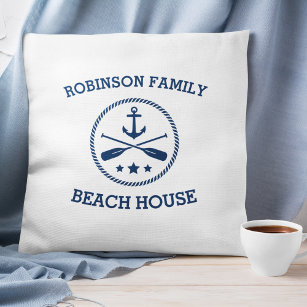 Your Beach House Family Name Anchor Oars Stars Cushion