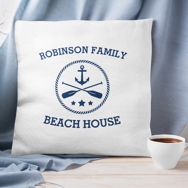 Your Beach House Family Name Anchor Oars Stars Cushion (Creator Uploaded)