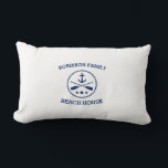 Your Beach House Family Name Anchor Oars Stars Lumbar Cushion<br><div class="desc">Stylish lumbar pillows cushions with your personalised family name or other text,  a custom nautical boat anchor with crossed oars and stars in navy blue on white or change colours to match your home decor.</div>