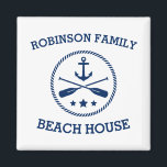 Your Beach House Family Name Anchor Oars Stars Magnet<br><div class="desc">Stylish Refrigerator Magnet with your personalized beach house,  lake house,  family name or other text with a custom nautical boat anchor,  crossed oars and stars in navy blue on white or choose background colors to match your  decor.</div>