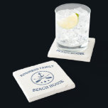 Your Beach House Family Name Anchor Oars Stars Stone Coaster<br><div class="desc">Stylish Marble Coasters with your personalised family name or other text,  a custom nautical boat anchor with crossed oars and stars in navy blue. Also available in sandstone,  travertine and limestone.</div>