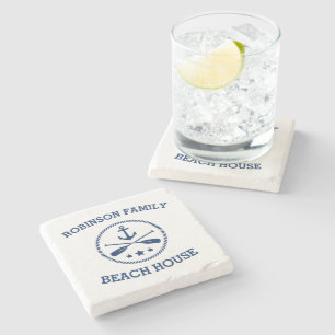Your Beach House Family Name Anchor Oars Stars Stone Coaster
