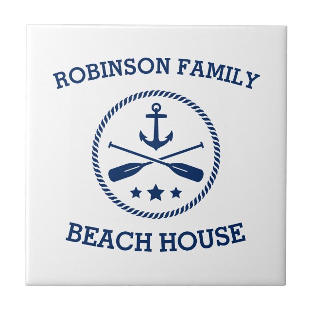 Your Beach House Family Name Anchor Oars Stars Tile (Front)