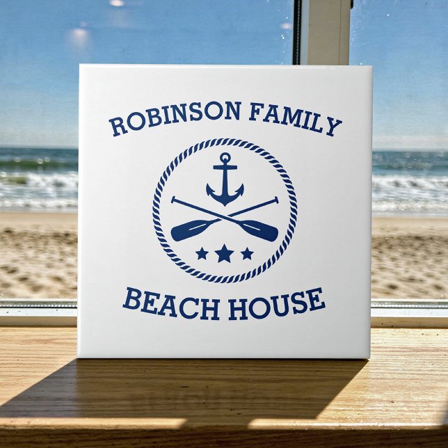 Your Beach House Family Name Anchor Oars Stars Tile (Creator Uploaded)