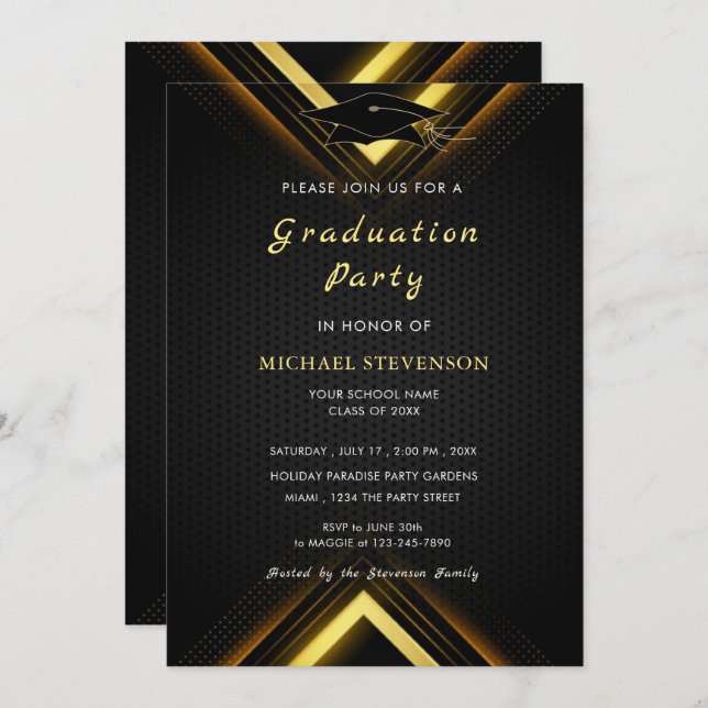 Your Black and Gold Graduation Invitation Template (Front/Back)