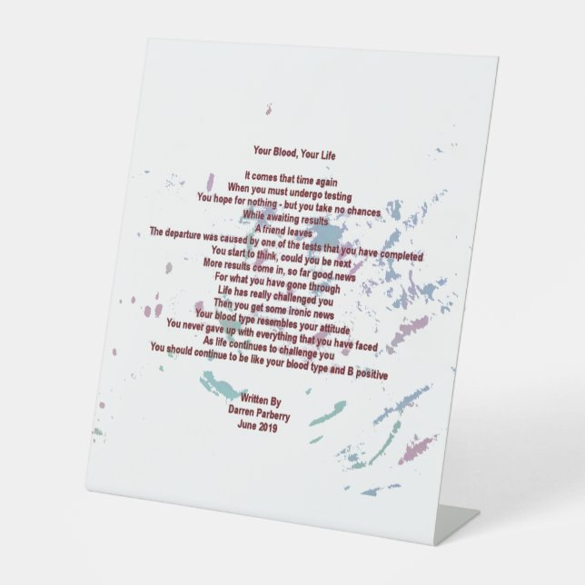 Your Blood, Your Life 25cm x 30cm Pedestal Sign (Front)