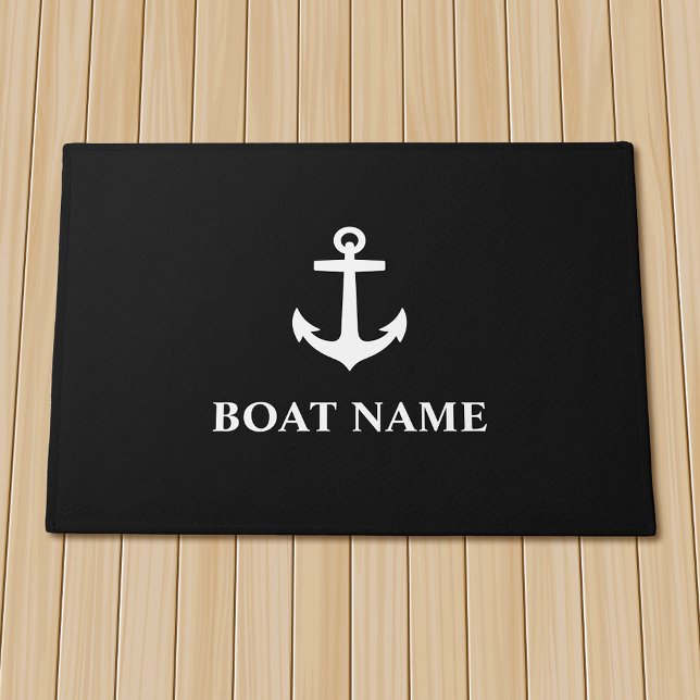 Your Boat Name Anchor Black Doormat (Several sizes to choose from.)