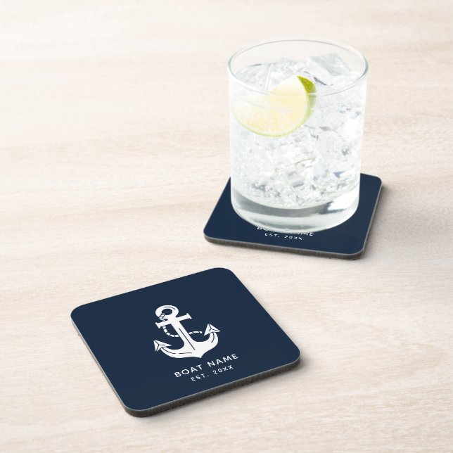 Your Boat Name Anchor Blue  Coaster (Right Side)