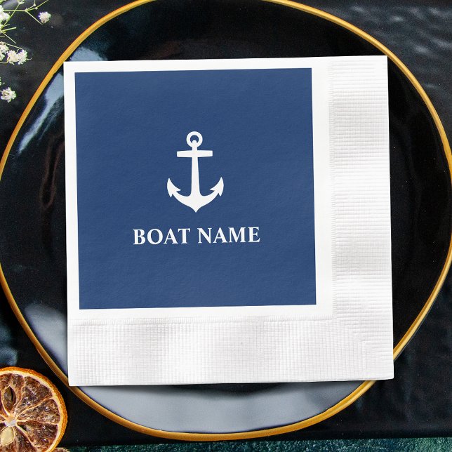 Your Boat Name Anchor Blue Cocktail Napkin (Creator Uploaded)