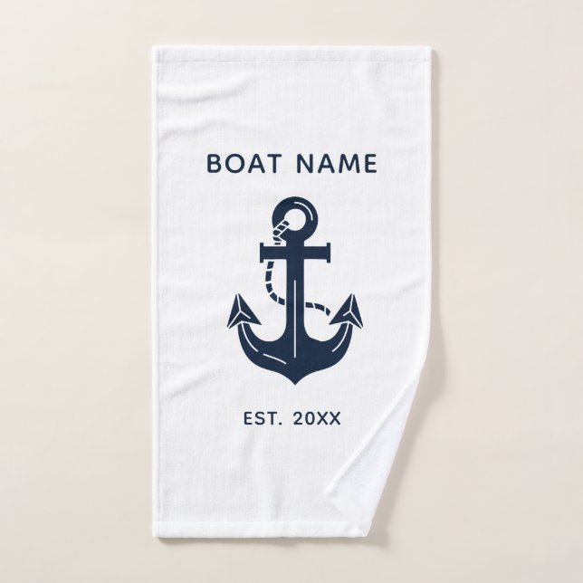 Your Boat Name Anchor Blue  Hand Towel (Hand Towel)