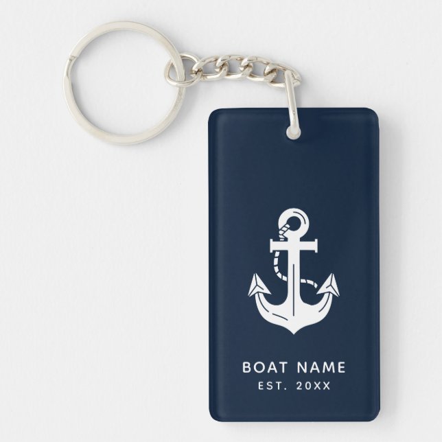 Your Boat Name Anchor Blue Key Ring (Front)