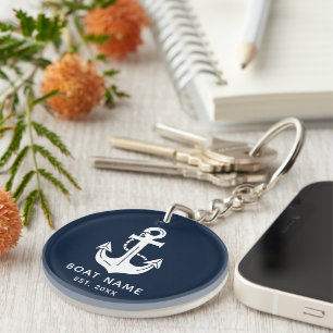 Your Boat Name Anchor Blue  Key Ring
