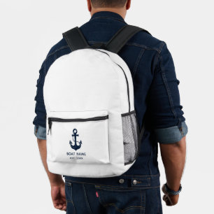 Your Boat Name Anchor Blue  Printed Backpack