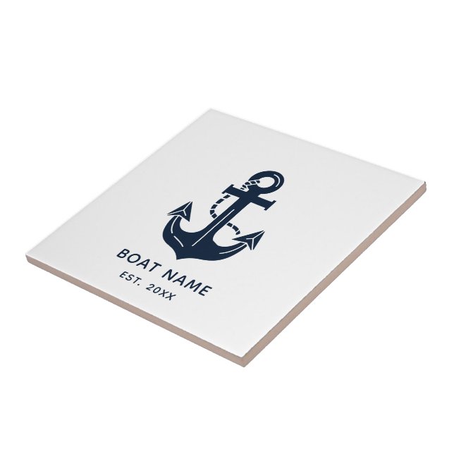 Your Boat Name Anchor Blue  Tile (Side)