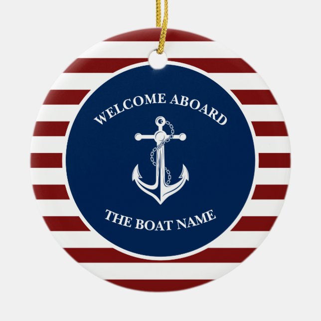 Your Boat Name Anchor Ceramic Tree Decoration (Front)
