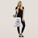 Your Boat Name Anchor Gold Laurel Star Large White Tote Bag<br><div class="desc">A stylish tote bag with your personalised name, boat name or other desired text. Features a custom designed nautical boat anchor with gold style laurel leaves and star on white. Easily customise the base colour to match your current decor or theme. Reusable and great for vacation, shopping and travelling. The...</div>