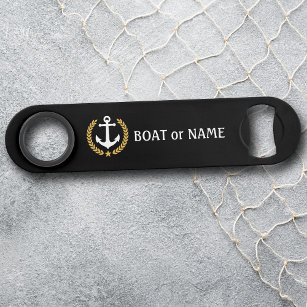 Your Boat Name Anchor Gold Style Laurel Black
