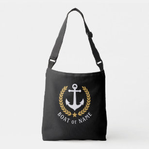 Your Boat Name Anchor Gold Style Laurel Black Crossbody Bag