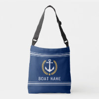 Your Boat Name Anchor Gold Style Laurel Rope Navy
