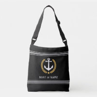 Your Boat Name Anchor Gold Style Laurel Striped