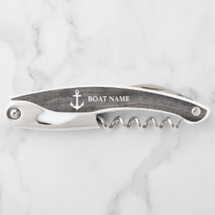 Your Boat Name Anchor Gray Wood Style Corkscrew