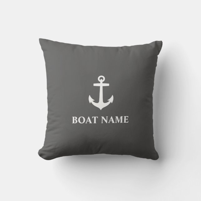 Your Boat Name Anchor Grey Cushion (Front)