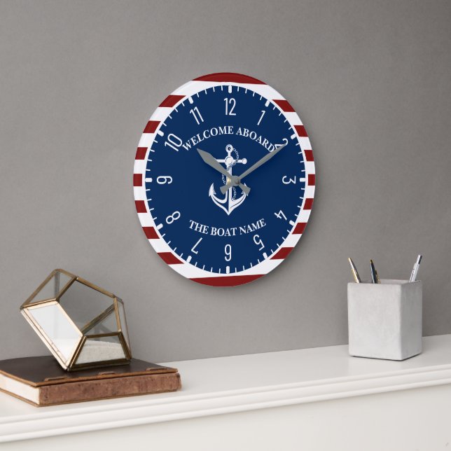 Your Boat Name Anchor Large Clock (Office)