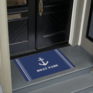 Your Boat Name Anchor Navy Blue Entryway Doormat