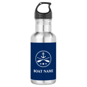 Your Boat Name Anchor & Oars Navy Blue 532 Ml Water Bottle