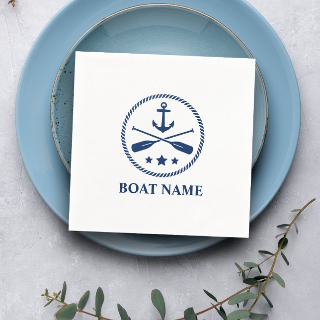 Your Boat Name Anchor Oars & Stars Navy Blue Napkin (Creator Uploaded)