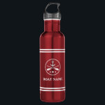 Your Boat Name Anchor & Oars White Striped Red 710 Ml Water Bottle<br><div class="desc">Your Personalised Name,  Boat Name or Text with a Nautical Anchor,  Crossed Oars - Paddles on a Striped Red stainless steel water bottle.</div>