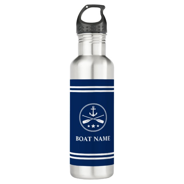 Your Boat Name Anchor & Oars White Stripes 710 Ml Water Bottle (Front)