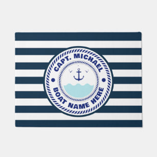 Your Boat Name Anchor Welcome Aboard Blue white Doormat
