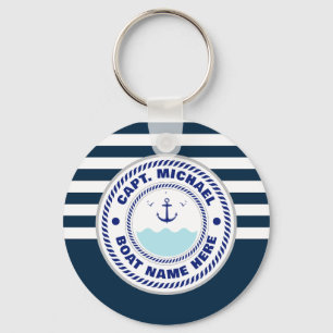 Your Boat Name Anchor Welcome Aboard Blue white Key Ring